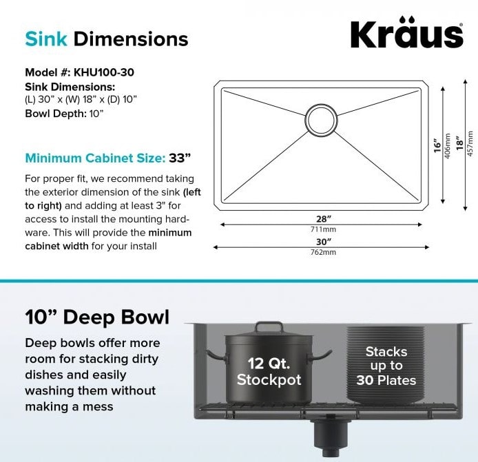 Kraus-KHU100-30-Kitchen-Sink-Sink-Dimensions