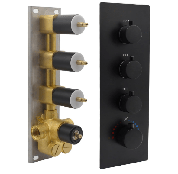 HOMEDEC 3 Way Shower Diverter Valve, Matte Black 3 Function Thermostatic Mixer Brass Valve, Individual On Off Flow Control-min